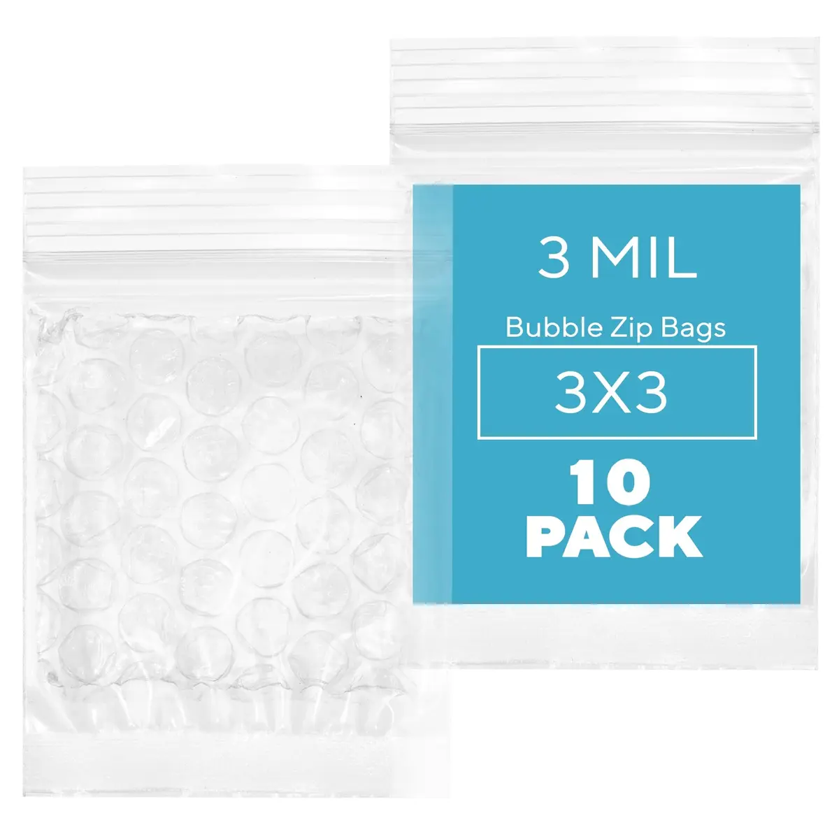 GPI POLY 3"x3" Bubble Zip Bags, Small, 10 Pack, 3 Mil Heavy Duty for Fragile Items - main product image