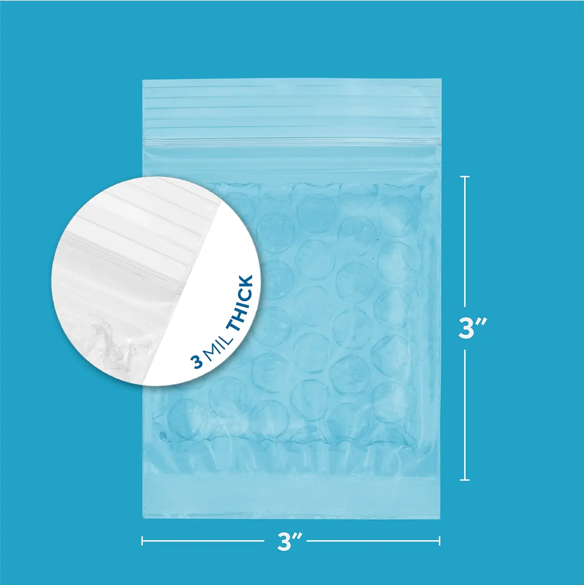 GPI POLY 3"x3" Bubble Zip Bags, Small, 10 Pack, 3 Mil Heavy Duty for Fragile Items - view 2