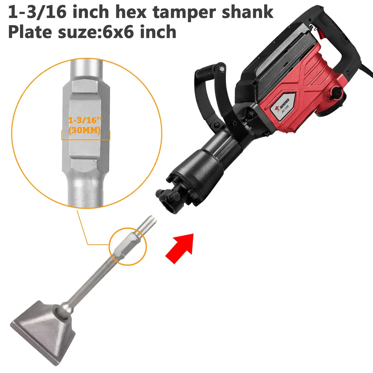 JACKCHEN 1-3/16 inch (30mm) Tamper Shank | Durable Forged Steel for Soil & Gravel Compacting - view 4