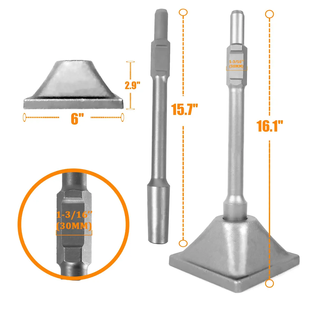 JACKCHEN 1-3/16 inch (30mm) Tamper Shank | Durable Forged Steel for Soil & Gravel Compacting - view 7