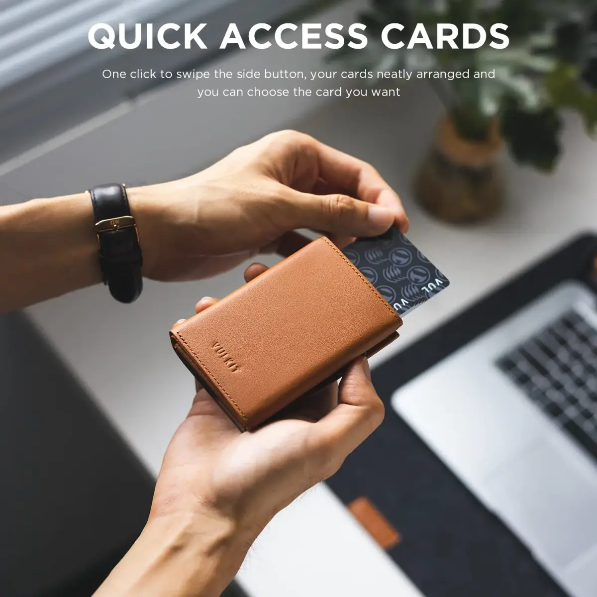 VULKIT Top Grain Leather Card Holder Wallet with Coin Pocket & ID Window | 10 Card Capacity, RFID Blocking - view 3