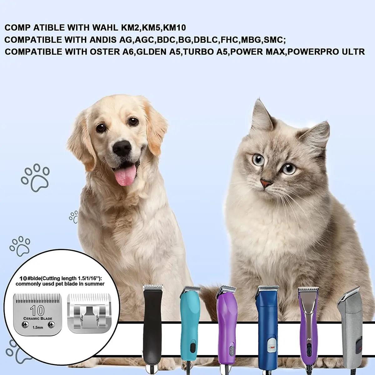 Audoc 5PCS Dog Grooming Clipper Replacement Blades #10 (1.5mm) & #30 (0.5mm) | Compatible with Andis, Oster A5, Wahl KM Series - view 5