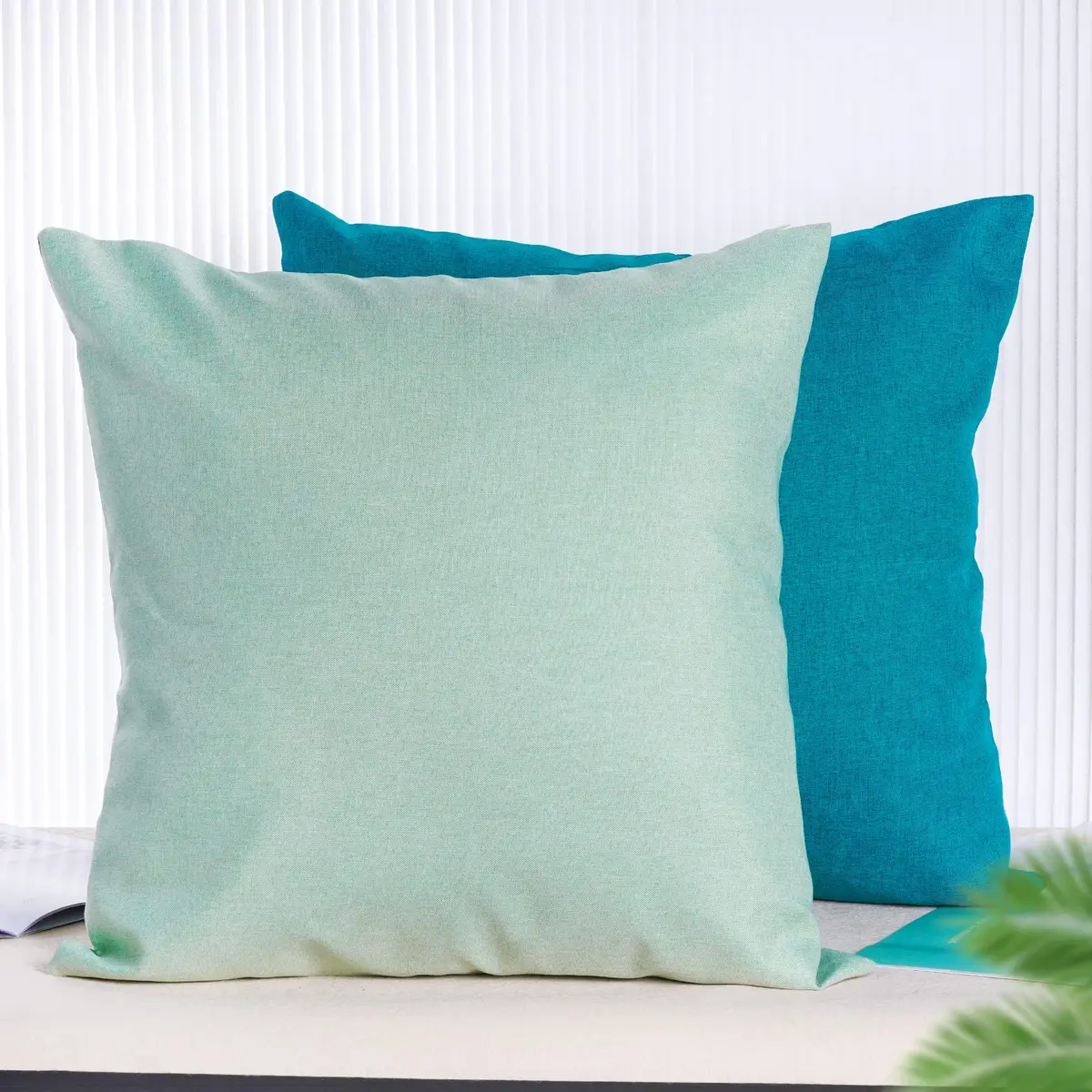 yeabwps Pack of 4 Decorative Outdoor Waterproof Throw Pillow Covers ONLY Square Garden Cushion Cases for Patio, Couch, Tent and Sofa, 18 x 18 Inches (Blue-Green, Blue, Green, Light Green) - view 4