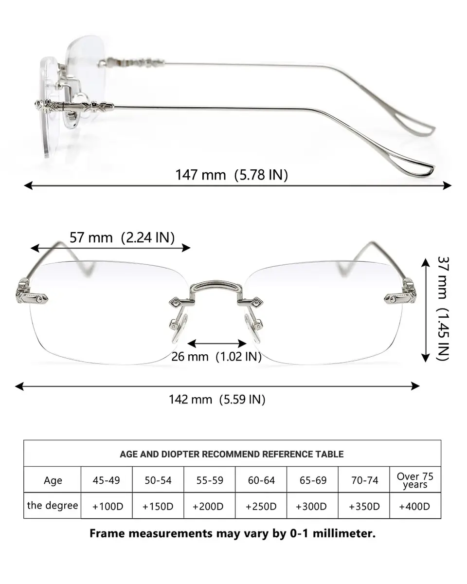 TERAISE Frameless Metal Reading Glasses for Men/Women Blue Light Blocking | Stylish & Durable (142mm width, 37mm lens height) - view 5