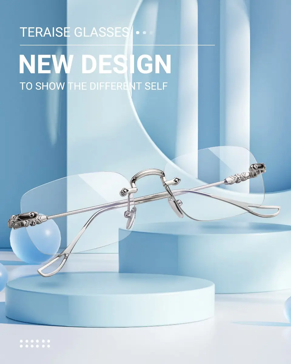 TERAISE Frameless Metal Reading Glasses for Men/Women Blue Light Blocking | Stylish & Durable (142mm width, 37mm lens height) - view 2