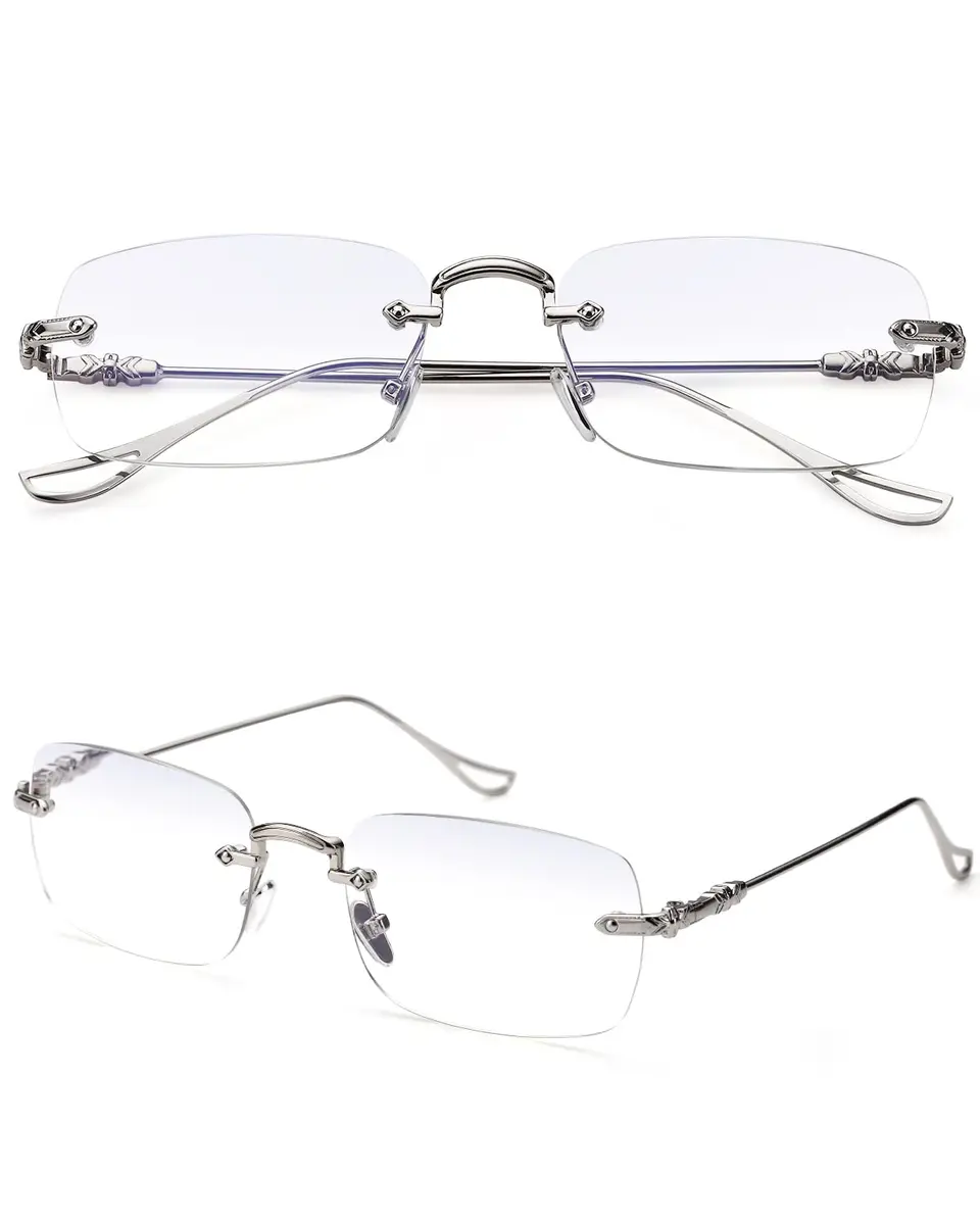 TERAISE Frameless Metal Reading Glasses for Men/Women Blue Light Blocking | Stylish & Durable (142mm width, 37mm lens height) - view 3