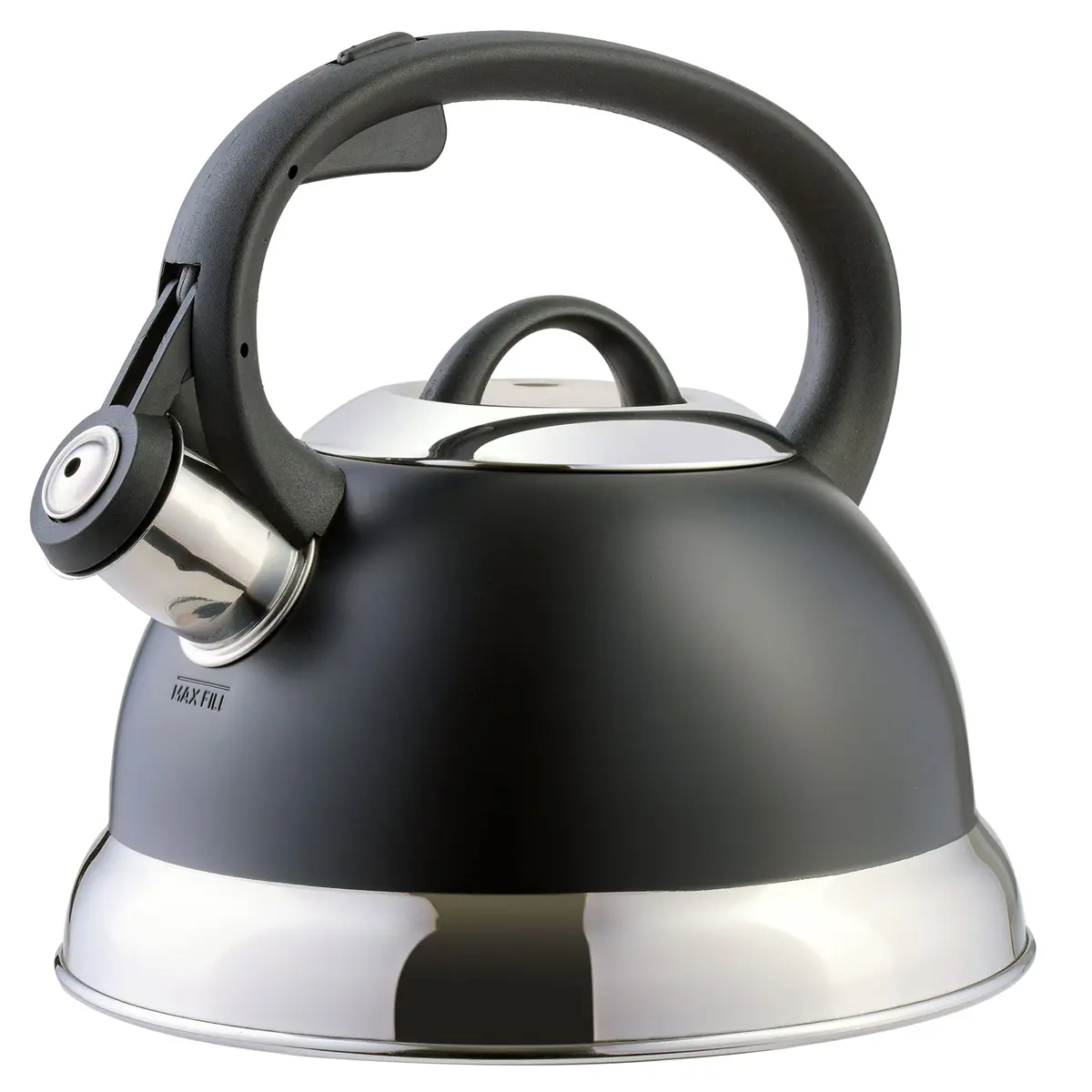 Mr. Coffee Flintshire 1.75-Quart (1.65 L) Stainless Steel Whistling Tea Kettle with Nylon Handle – Matte Black Stove-Top Kettle - main product image