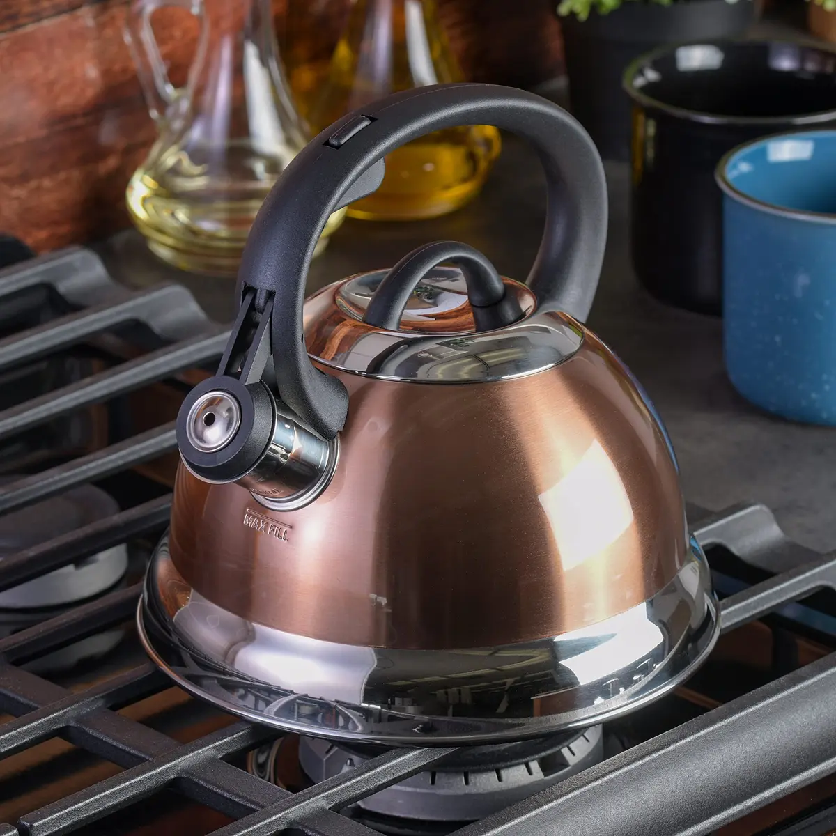 Mr. Coffee Flintshire 1.75-Quart Stainless Steel Whistling Tea Kettle with Nylon Handle – Copper Finish Stove-Top Kettle 1.59 L (1.75 Quart) - view 5