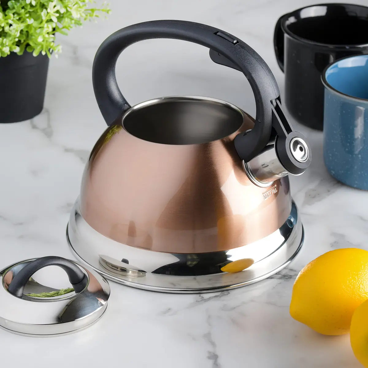 Mr. Coffee Flintshire 1.75-Quart Stainless Steel Whistling Tea Kettle with Nylon Handle – Copper Finish Stove-Top Kettle 1.59 L (1.75 Quart) - view 6