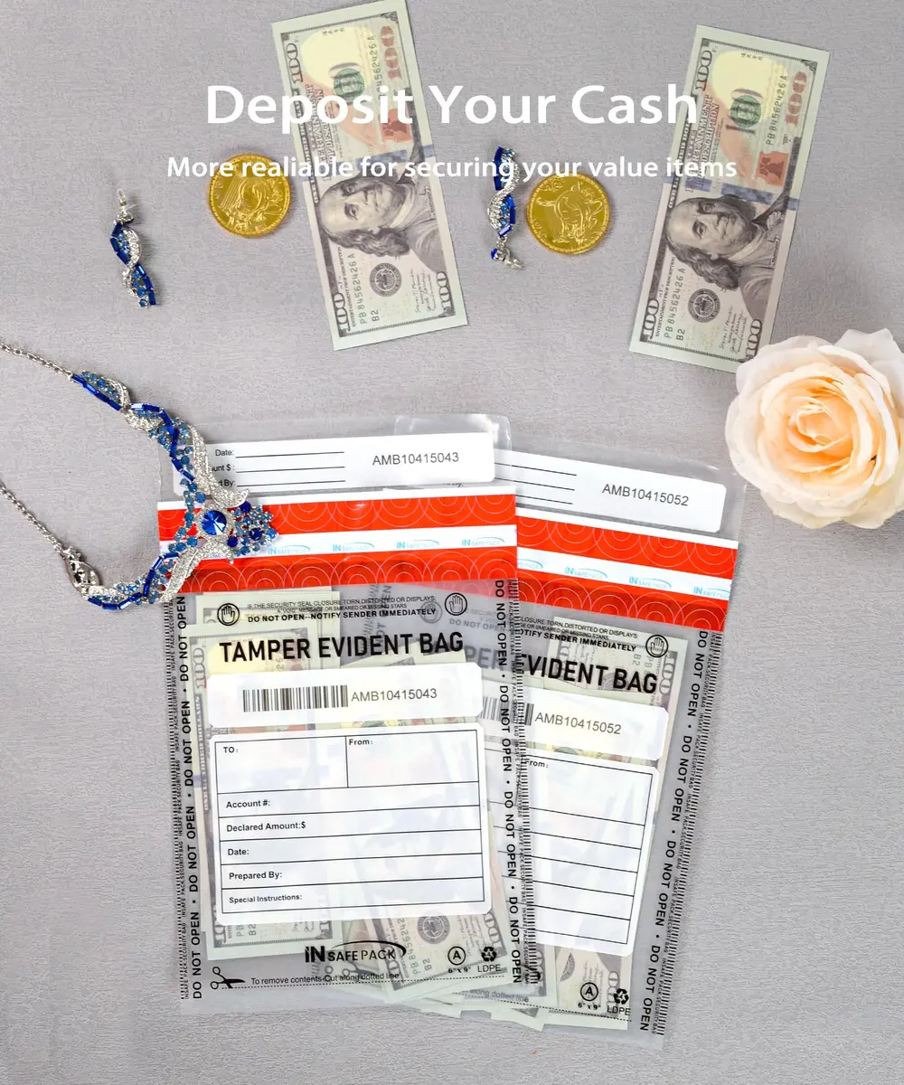 IN SAFE PACK 100 PCS 6”x9” Clear Business Bank Deposit Bags | Tamper-Evident Waterproof Security - view 2