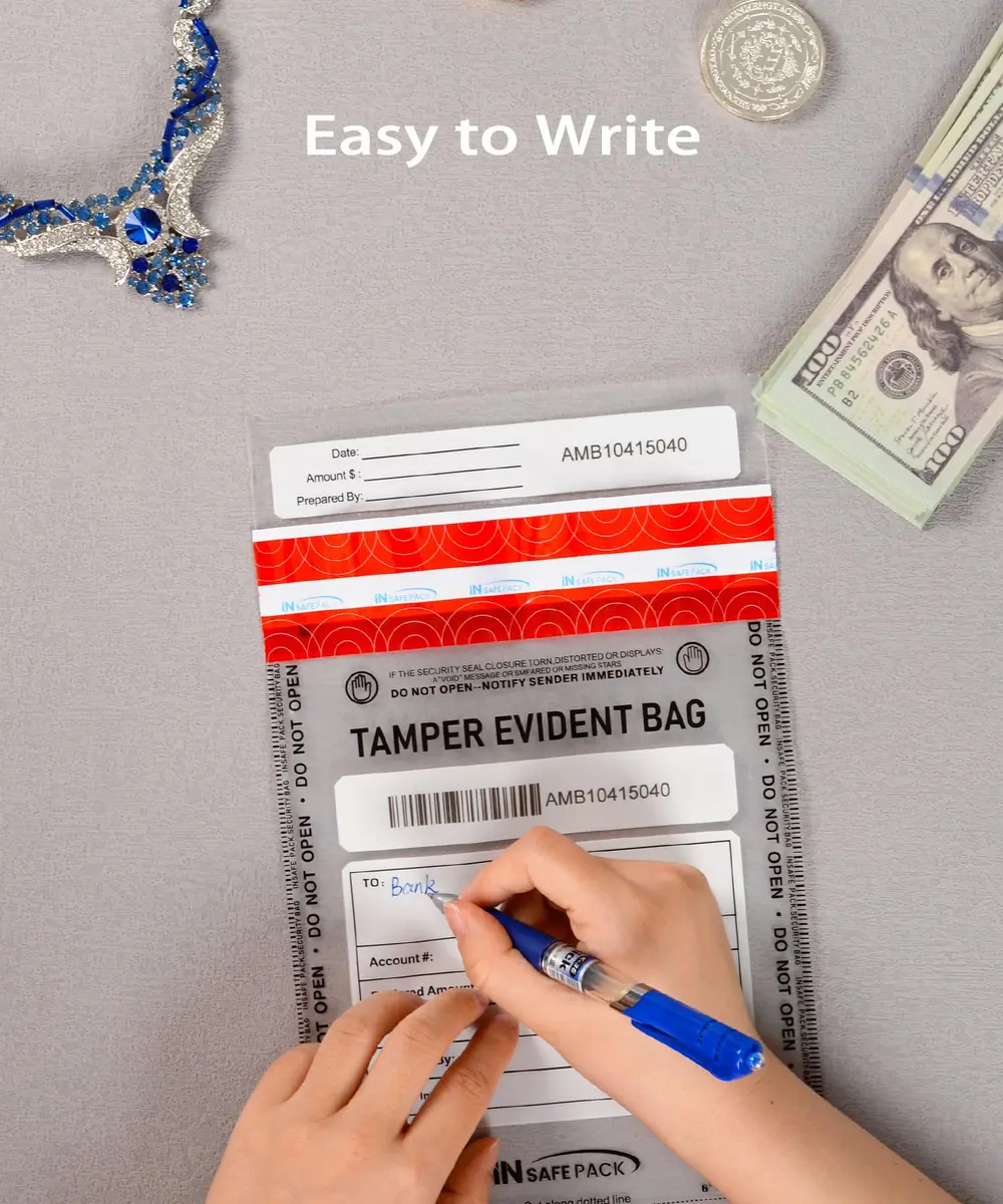 IN SAFE PACK 100 PCS 6”x9” Clear Business Bank Deposit Bags | Tamper-Evident Waterproof Security - view 3