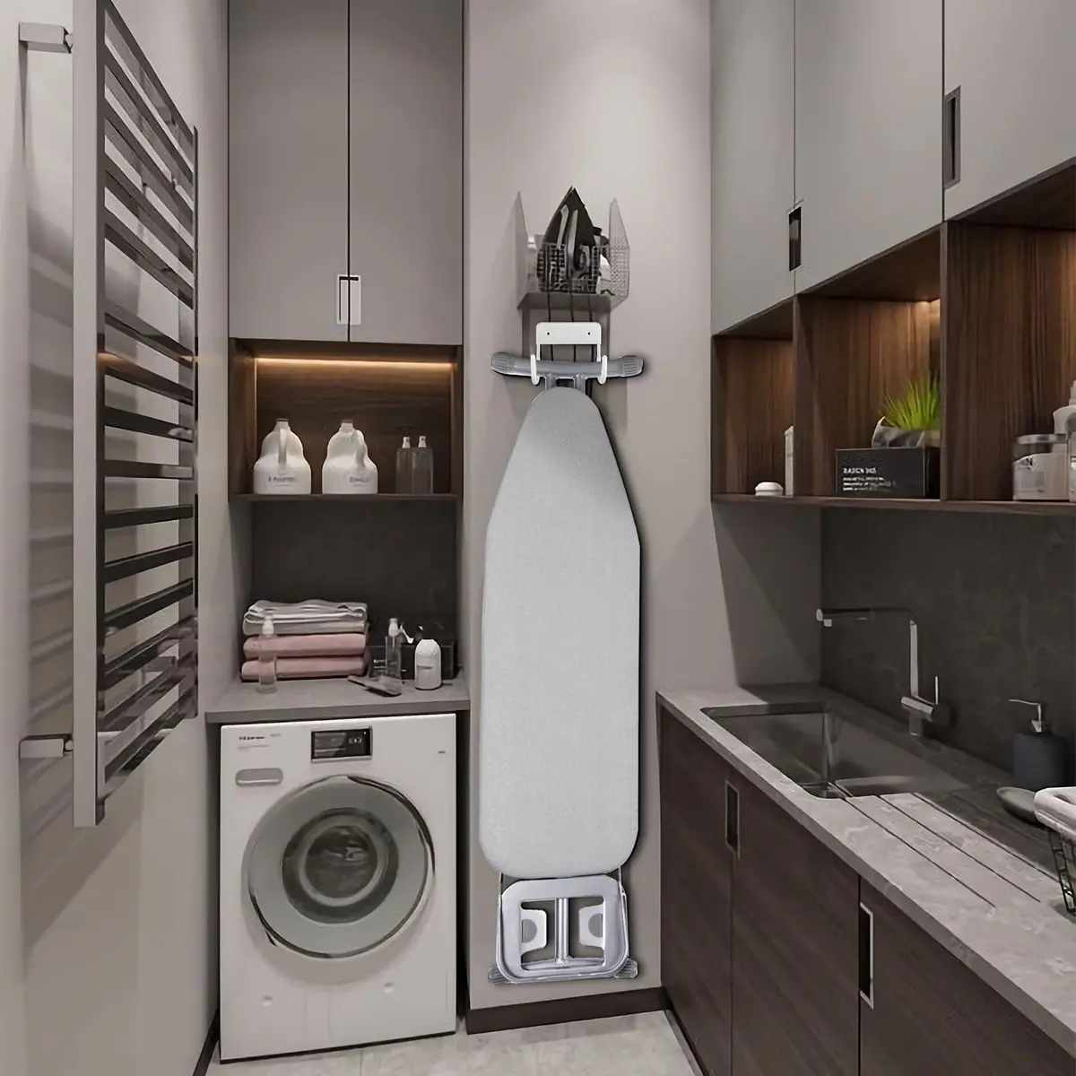RIUOTA Wall Mount Ironing Board Hanger in White | Space-Saving Laundry Organizer - view 7