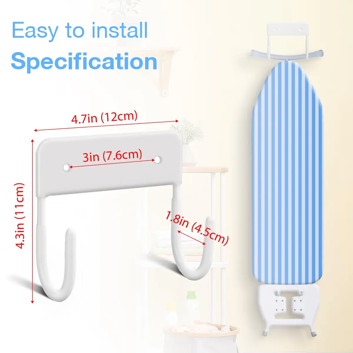 RIUOTA Wall Mount Ironing Board Hanger in White | Space-Saving Laundry Organizer - view 3