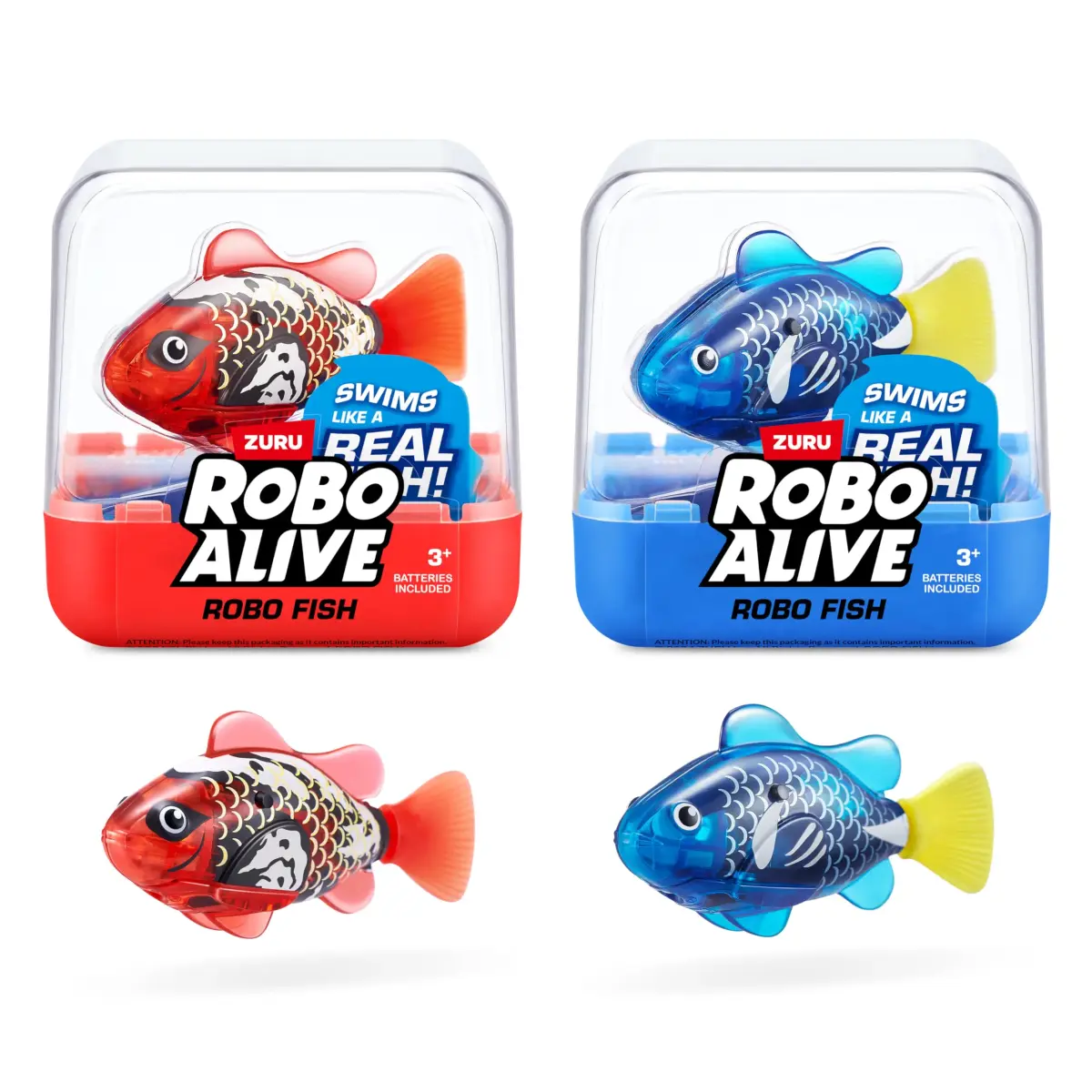 Robo Alive Robo Fish Robotic Swimming Fish (2 Pack, Red + Blue) | Water Activated Toy for Kids 3+ - main product image