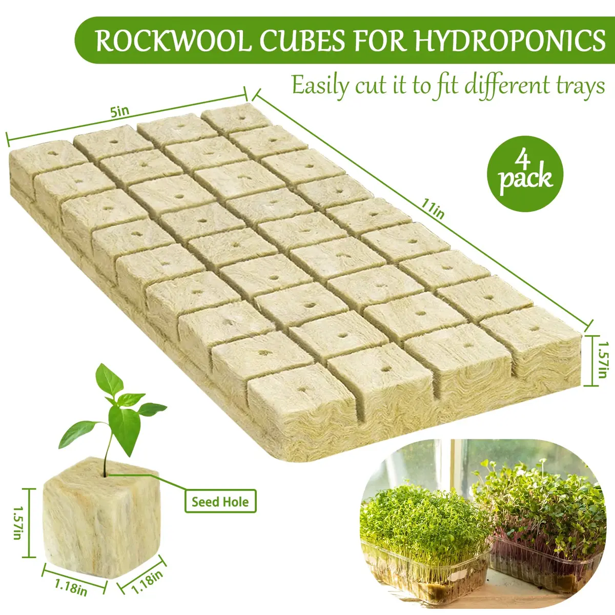 Legigo 1.2 Inch Rockwool Cubes Seed Starter Plugs 144 Count | Hydroponics & Soilless Gardening - view 2