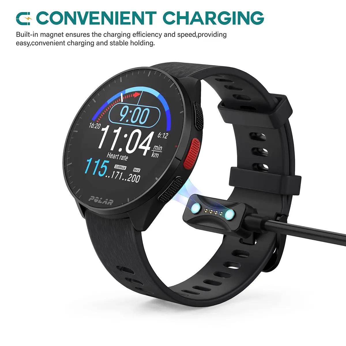 TUSITA Magnetic Charger Compatible with Polar Pacer, Pacer Pro, Ignite 3, Vantage V3, Vantage M3, 1M USB-A - view 2