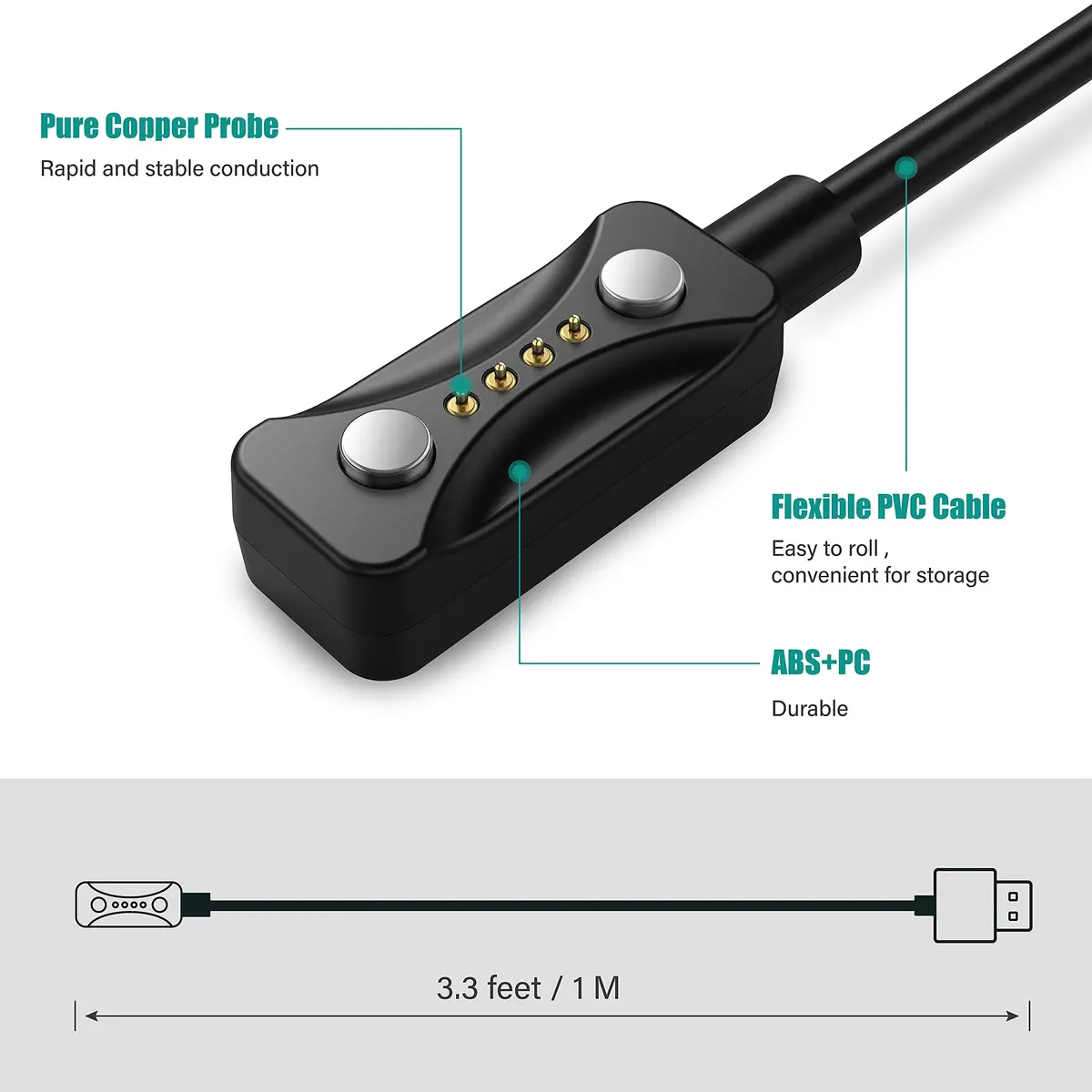 TUSITA Magnetic Charger Compatible with Polar Pacer, Pacer Pro, Ignite 3, Vantage V3, Vantage M3, 1M USB-A - view 4