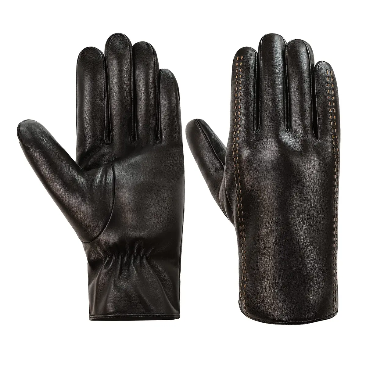 MaxW Sheepskin Leather Winter Gloves for Men, Size L | Thick Faux Fur Lined Touchscreen Gloves - main product image