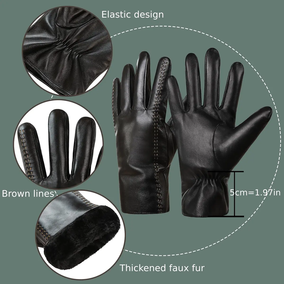 MaxW Sheepskin Leather Winter Gloves for Men, Size L | Thick Faux Fur Lined Touchscreen Gloves - view 2