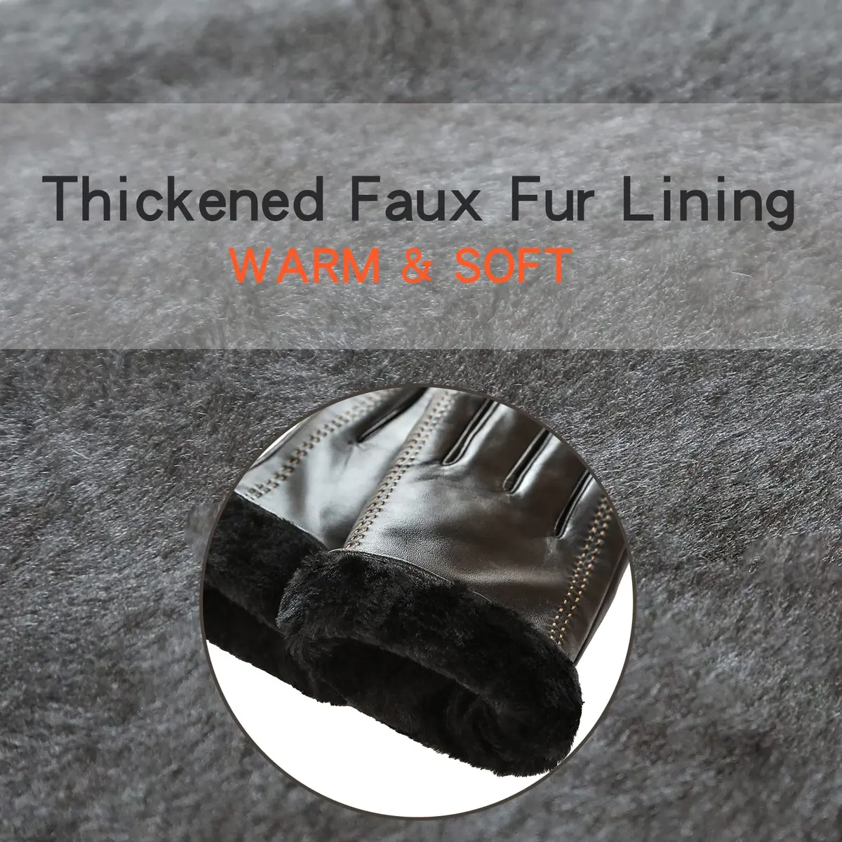MaxW Sheepskin Leather Winter Gloves for Men, Size L | Thick Faux Fur Lined Touchscreen Gloves - view 3