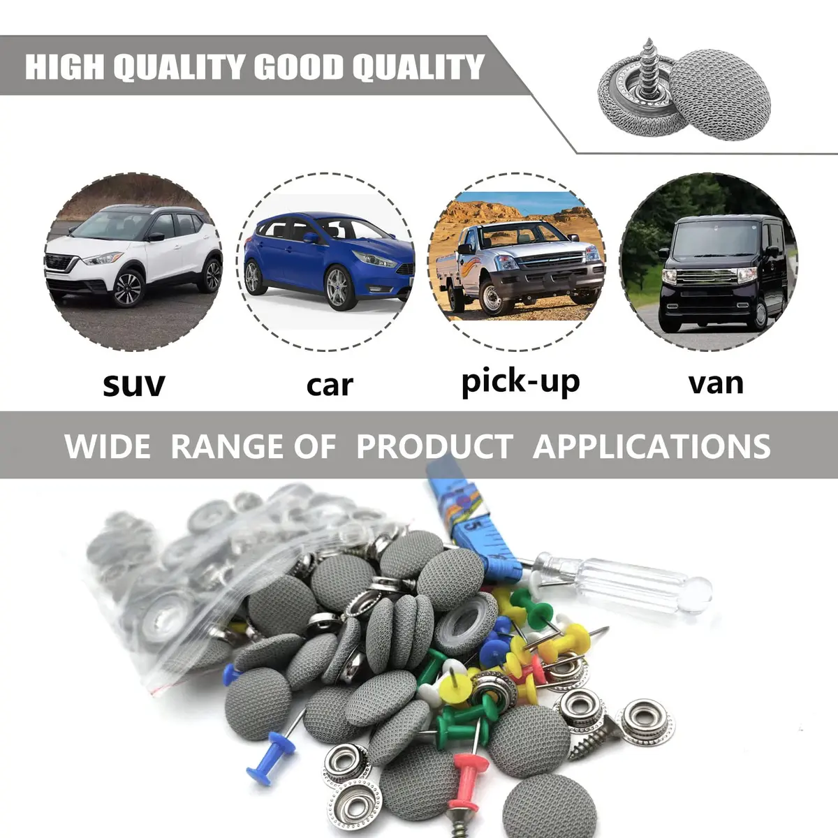 TEMI Grey 60PCS Car Roof Headliner Repair Kit | Universal Auto Roof Snap Rivets for Interior Ceiling Cloth Fixing - view 6