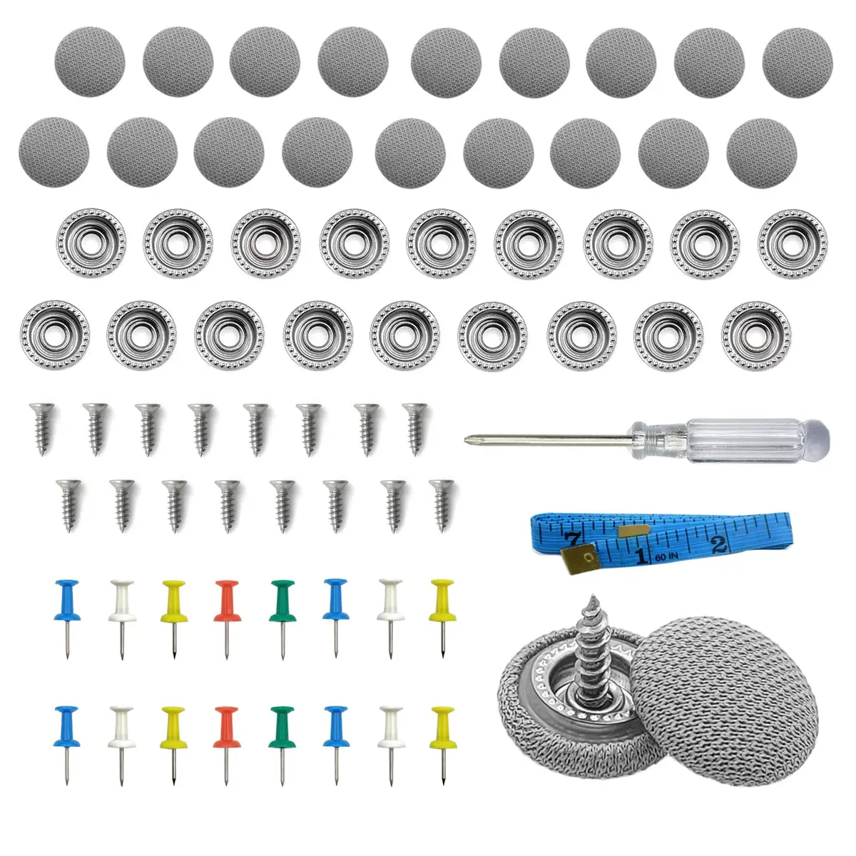 TEMI Grey 60PCS Car Roof Headliner Repair Kit | Universal Auto Roof Snap Rivets for Interior Ceiling Cloth Fixing - main product image