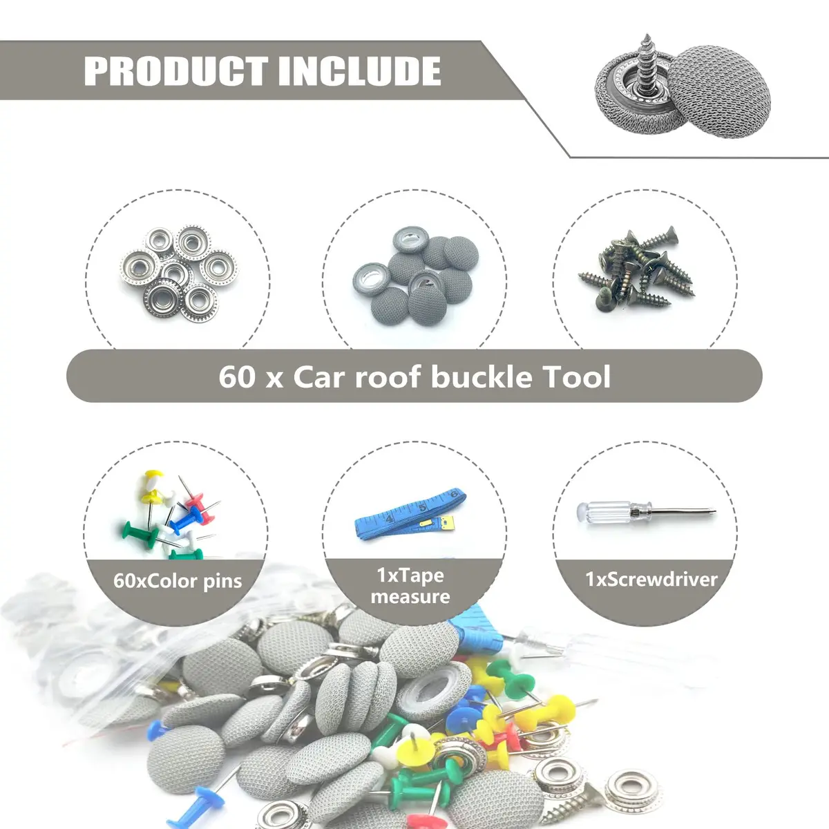 TEMI Grey 60PCS Car Roof Headliner Repair Kit | Universal Auto Roof Snap Rivets for Interior Ceiling Cloth Fixing - view 2