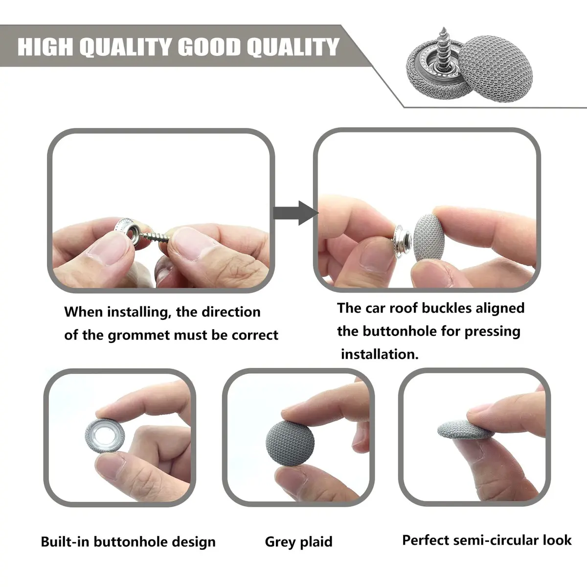 TEMI Grey 60PCS Car Roof Headliner Repair Kit | Universal Auto Roof Snap Rivets for Interior Ceiling Cloth Fixing - view 3