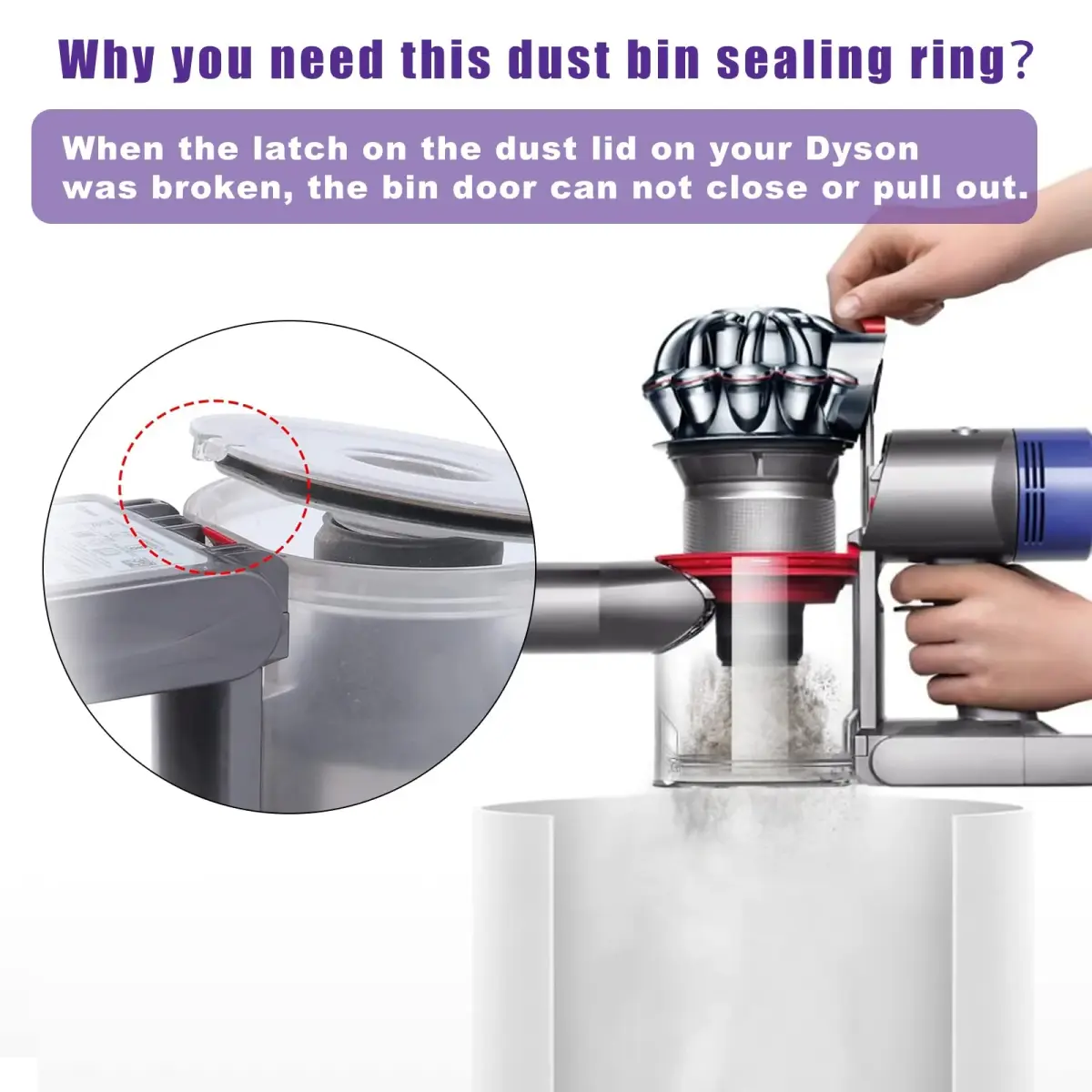 Chuancheng Dust Bin Lid Cap for Dyson V7 V8 Vacuum Cleaner Replacement Cover with Sealing Ring - view 3