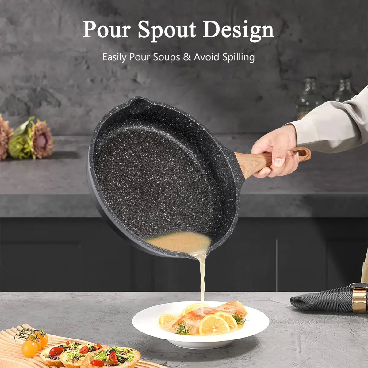 YIIFEEO Non Stick Frying Pan Set - Granite Skillet Set with 3 PCS - Black | Induction Compatible Cookware - view 4
