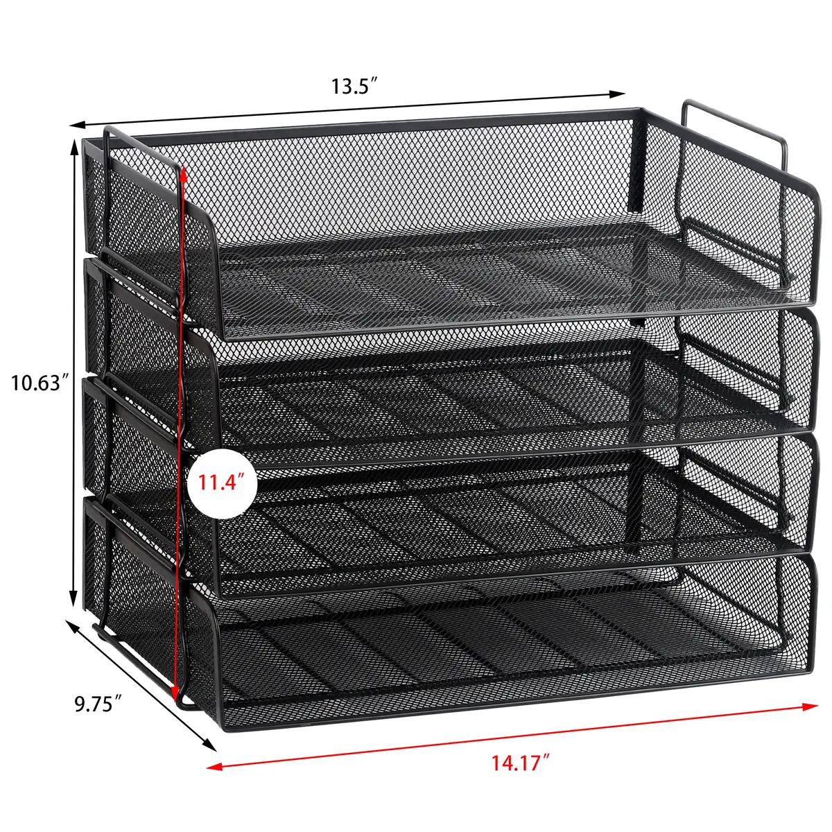 EASEPRES 4 Pack Stackable Desk Paper Tray, Metal Mesh Desktop Document Letter File Organizer for Office Home School, 13.5'' L x 9.75'' W x 11'' H, Black - view 3
