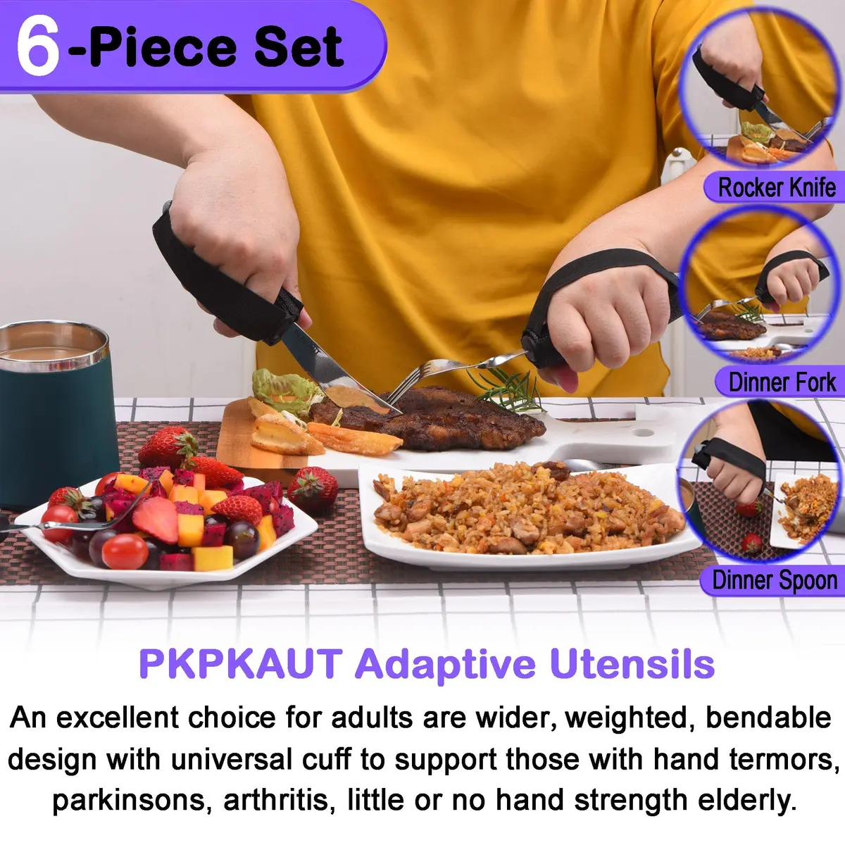 PKPKAUT Weighted Adaptive Utensils 170g (6 oz) | Bendable & Dishwasher Safe Set for Hand Tremors - view 2