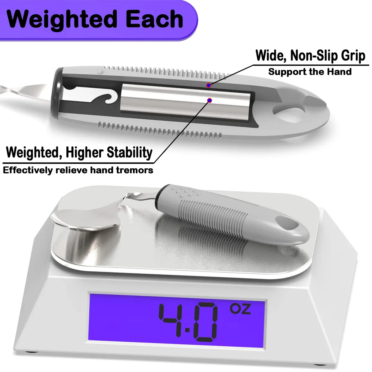 PKPKAUT Weighted Adaptive Utensils 170g (6 oz) | Bendable & Dishwasher Safe Set for Hand Tremors - view 3