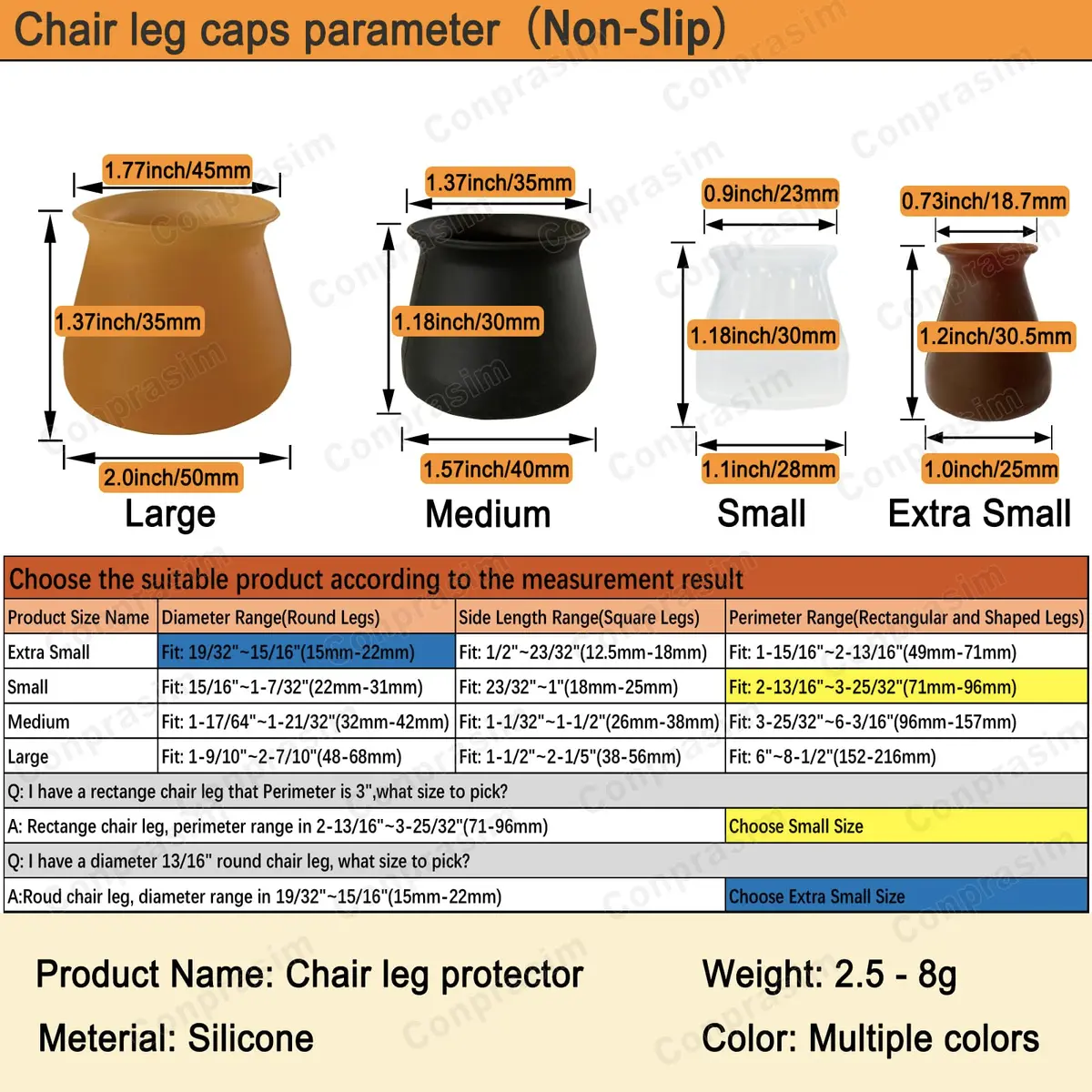 Conprasim Silicone Chair Leg Floor Protectors 3.2cm-4.2cm (1.25"-1.65") | Protects Hardwood Floors, Reduces Noise - view 2