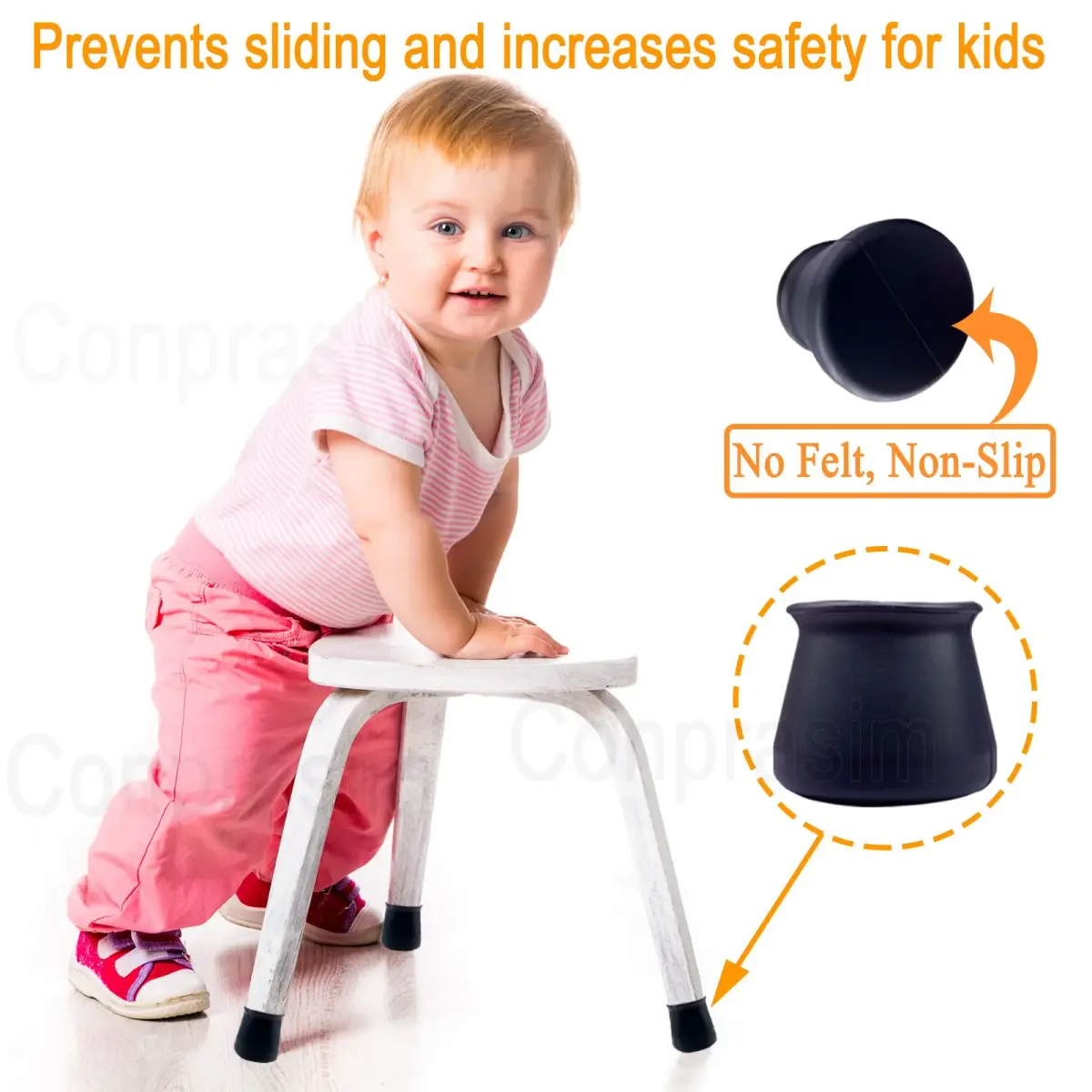 Conprasim Silicone Chair Leg Floor Protectors 32mm-42mm | Protects Floors, Reduces Noise, Anti-Slip (16-Pack, Black) - view 5