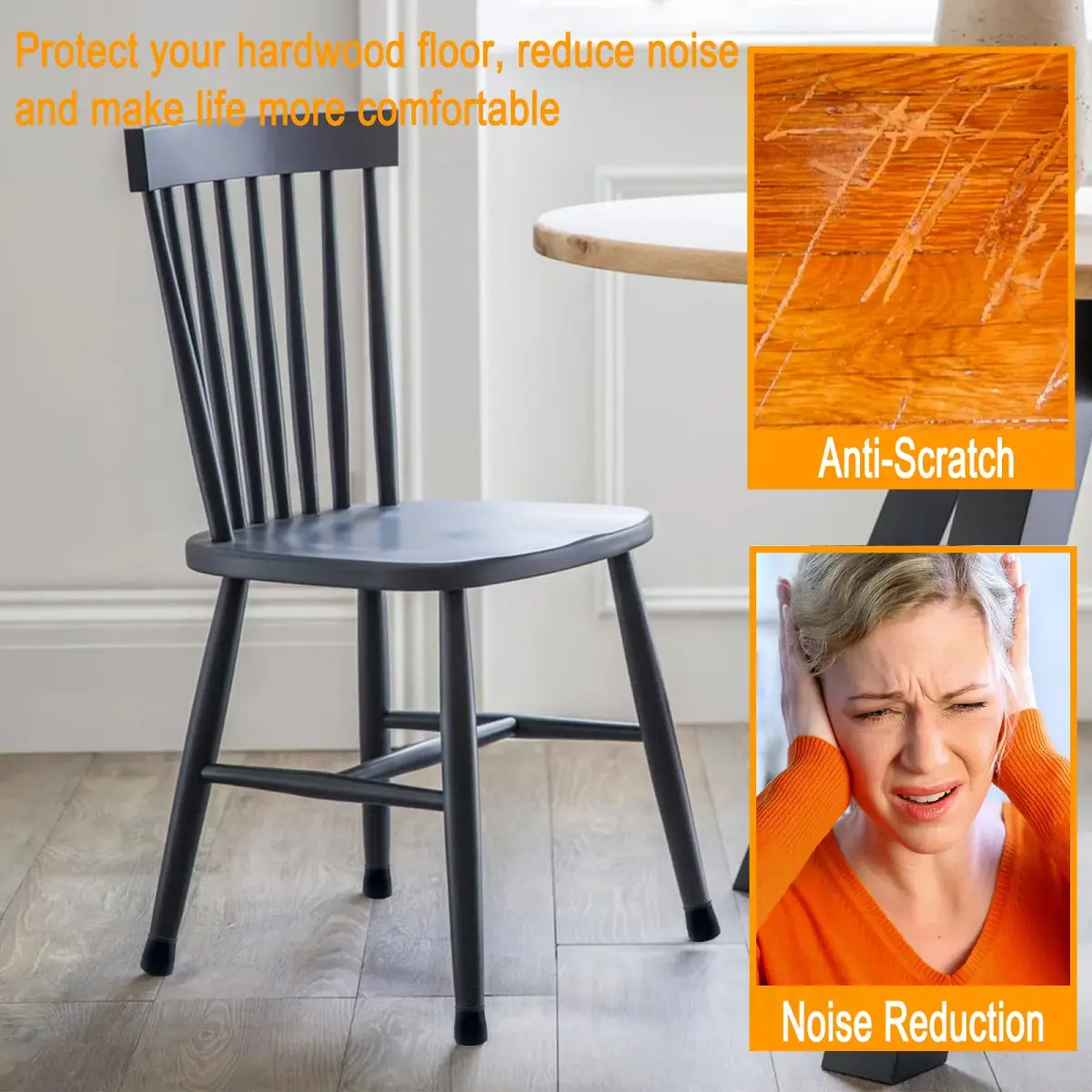 Conprasim Silicone Chair Leg Floor Protectors 32mm-42mm | Protects Floors, Reduces Noise, Anti-Slip (16-Pack, Black) - view 4