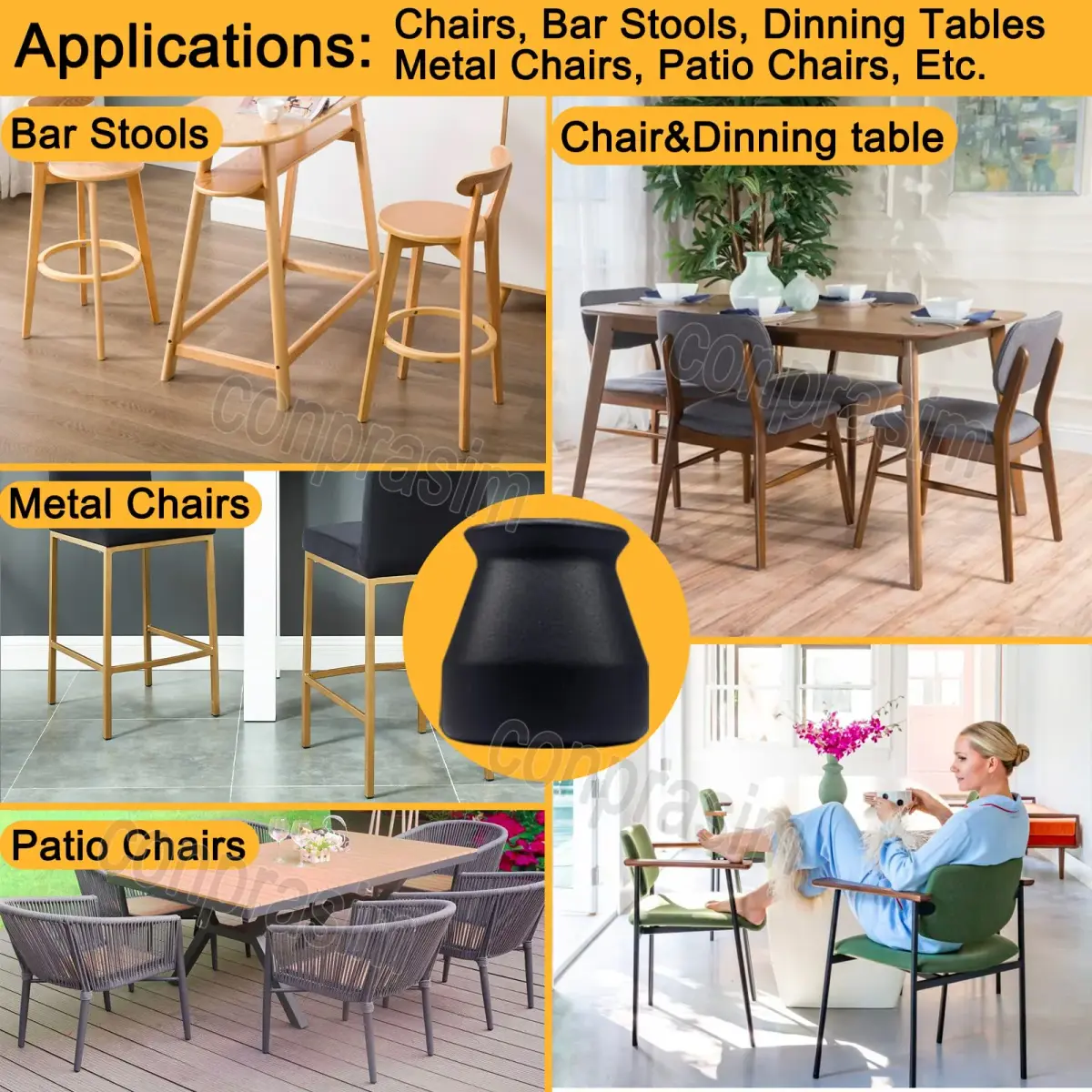 Conprasim Silicone Chair Leg Floor Protectors 24-Pack Black | Protect Hardwood Floors & Prevent Scratches - view 6