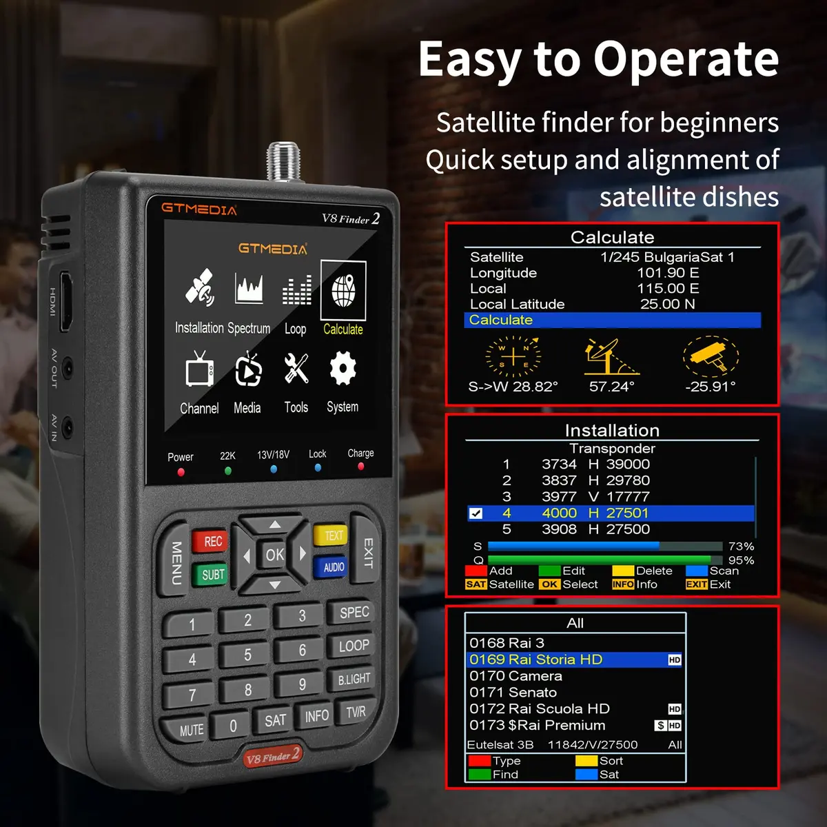 GTMEDIA V8 Finder2 Satellite Finder with 3.5" HD LCD Screen & Carrying Bag | Digital FTA DVB-S/S2/S2X Signal Meter for Dish Alignment - view 5