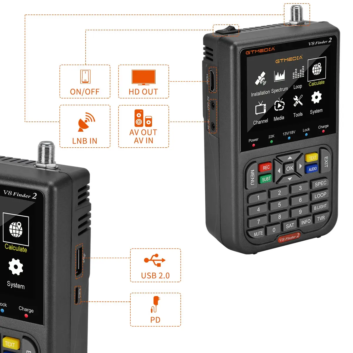 GTMEDIA V8 Finder2 Satellite Finder with 3.5" HD LCD Screen & Carrying Bag | Digital FTA DVB-S/S2/S2X Signal Meter for Dish Alignment - view 6