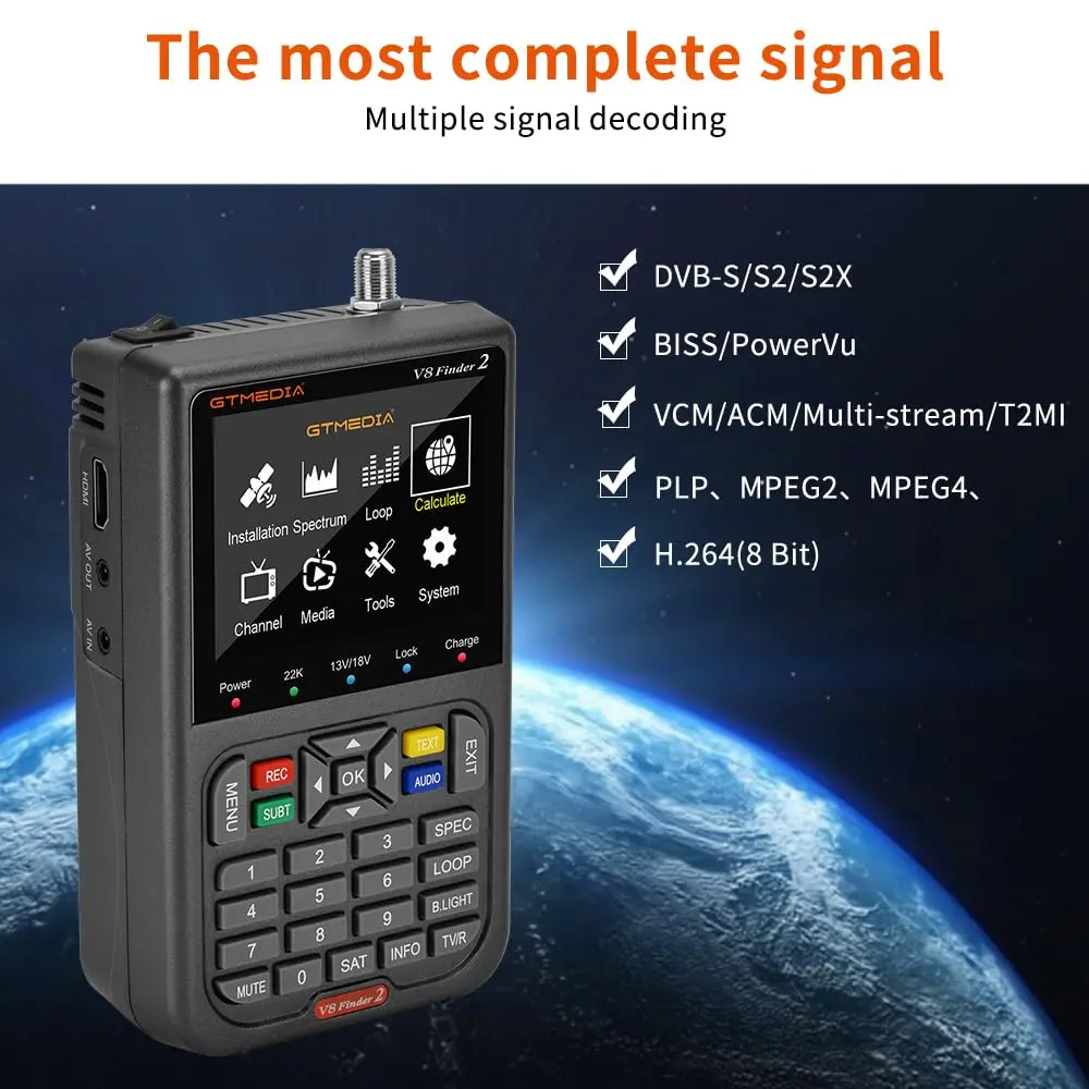 GTMEDIA V8 Finder2 Satellite Finder with 3.5" HD LCD Screen & Carrying Bag | Digital FTA DVB-S/S2/S2X Signal Meter for Dish Alignment - view 4