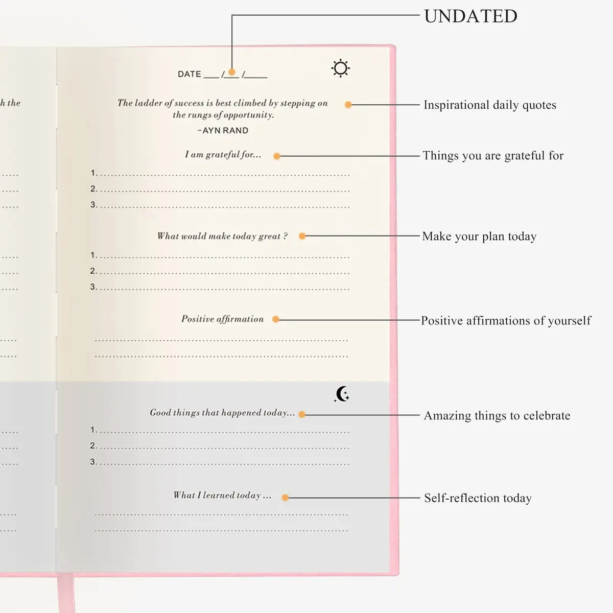 GOSSIP FOX Pink Gratitude Journal for Happiness & Reflection | 182 Pages (5 x 8 Inches) - view 4