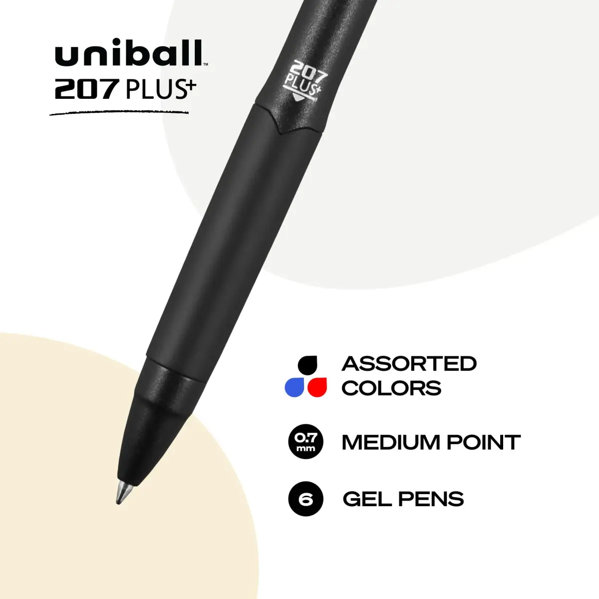 Uni-Ball 207 Plus+ Gel Pens Assorted Ink 0.7mm Medium Point 6 Count | Smooth Writing, Fade-Resistant, Fraud-Resistant - view 2