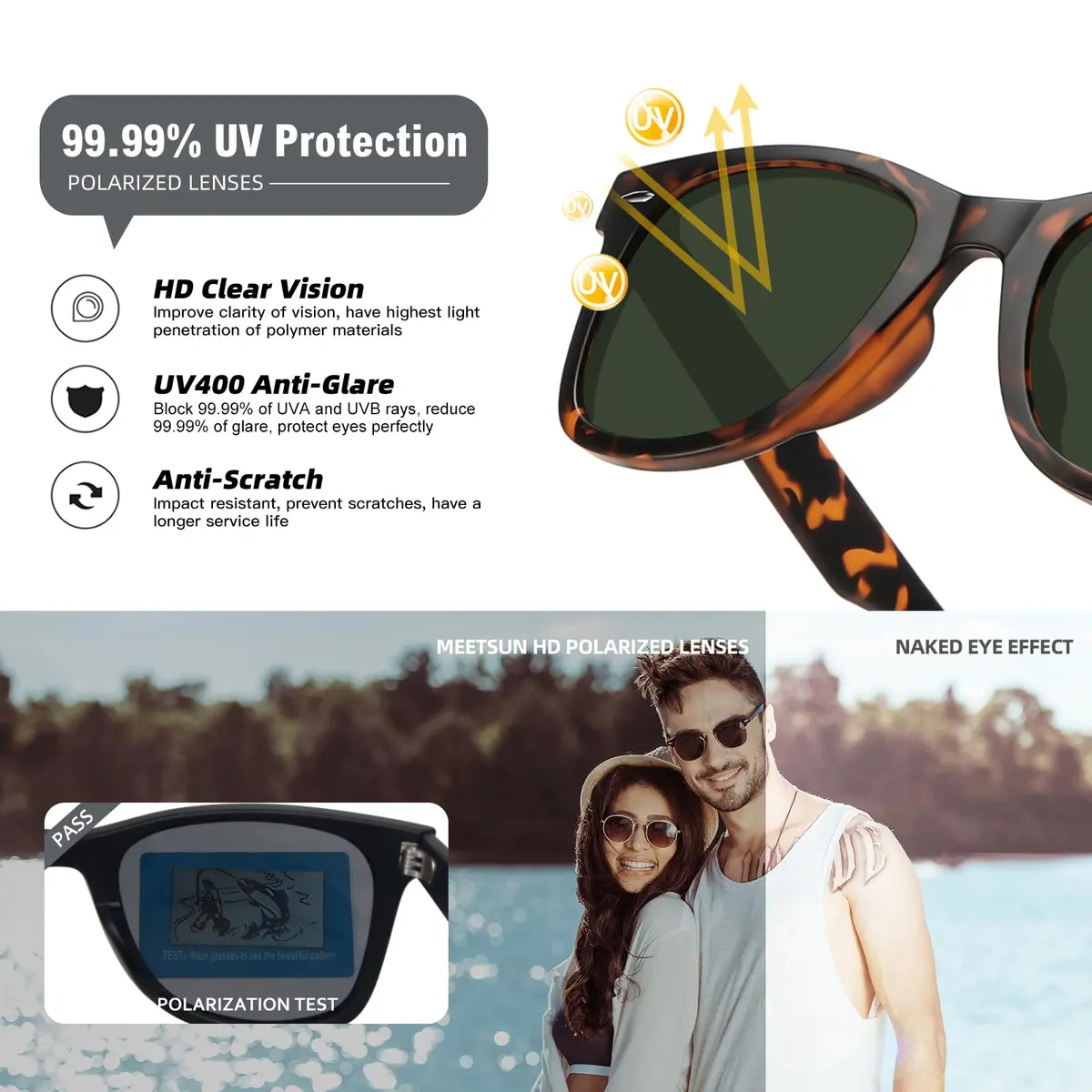 MEETSUN Polarized Sunglasses for Women, Classic Retro Square UV400 | Glare Reduction & UV Protection - view 6