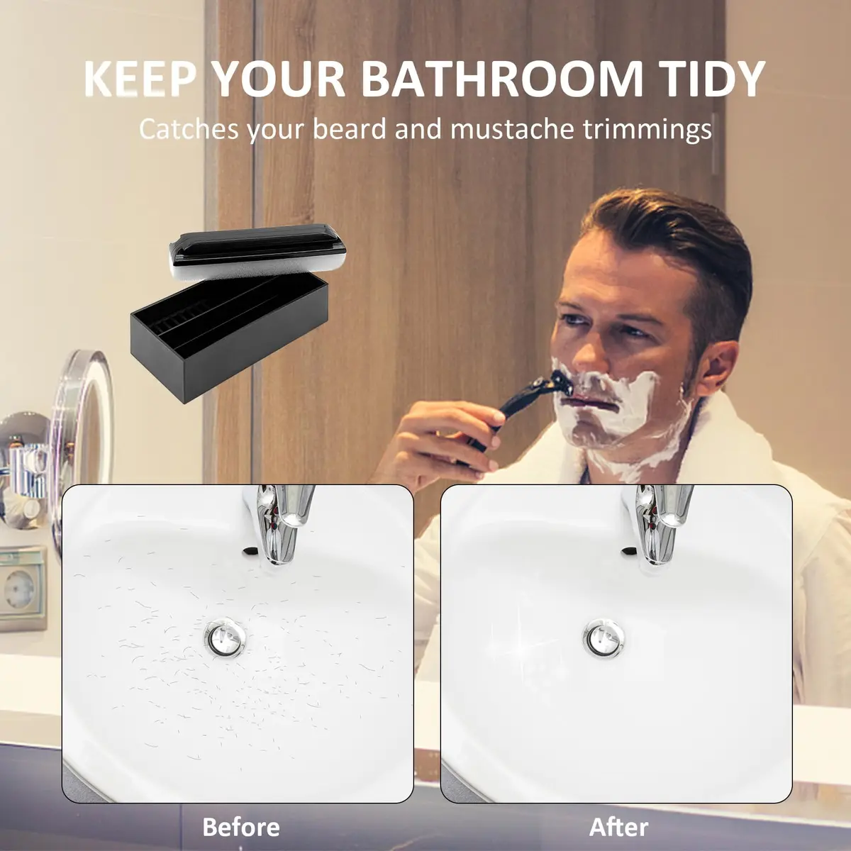 quskay Beard Cleaner Brush and Holder Set for Sinks and Countertops | Zero Beard Trimmings Around Sinks - view 6