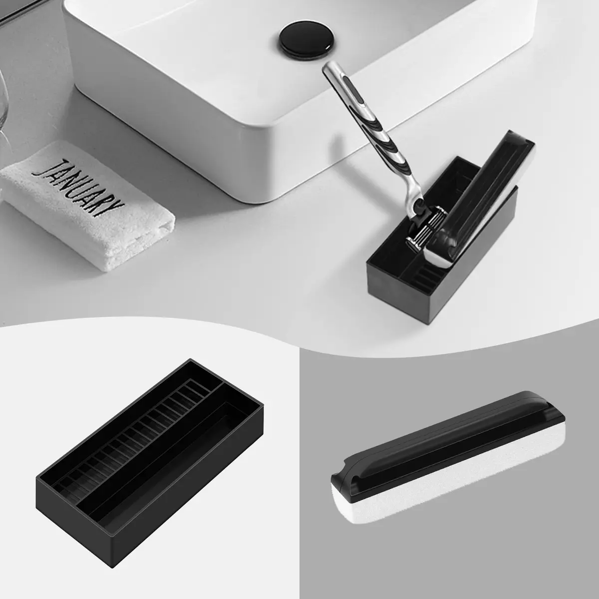 quskay Beard Cleaner Brush and Holder Set for Sinks and Countertops | Zero Beard Trimmings Around Sinks - view 2