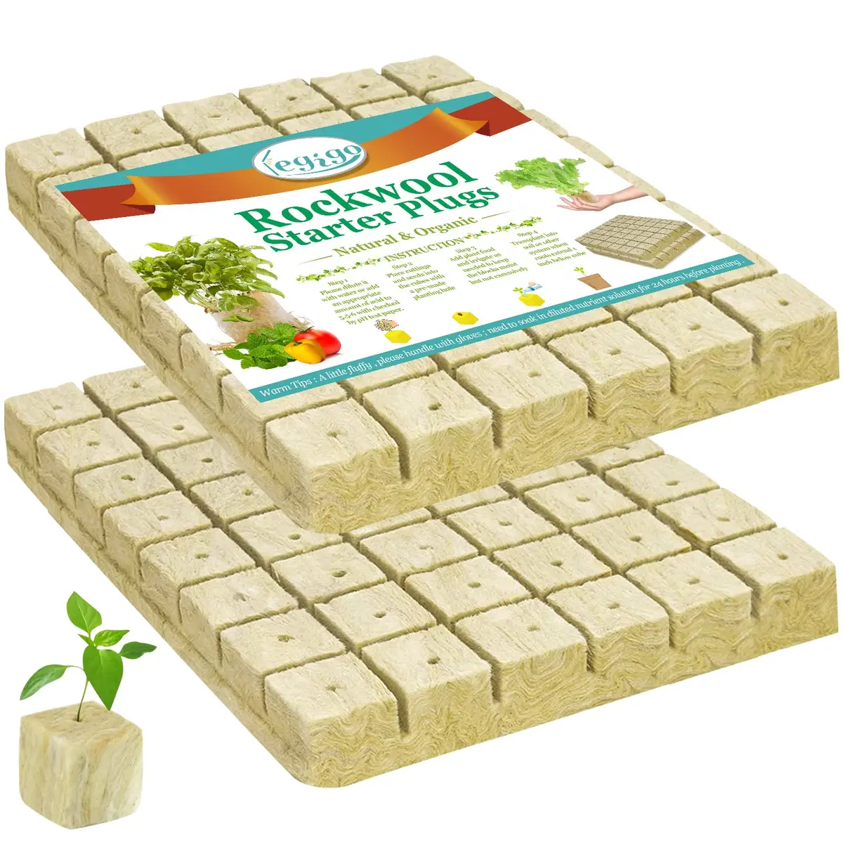 Legigo 1.2 Inch Rockwool Cubes Seed Starter Plugs 144 Count | Hydroponics & Soilless Gardening - main product image