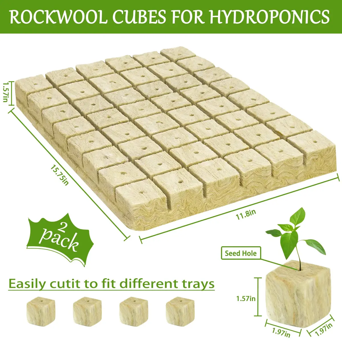 Legigo 1.2 Inch Rockwool Cubes Seed Starter Plugs 144 Count | Hydroponics & Soilless Gardening - view 2