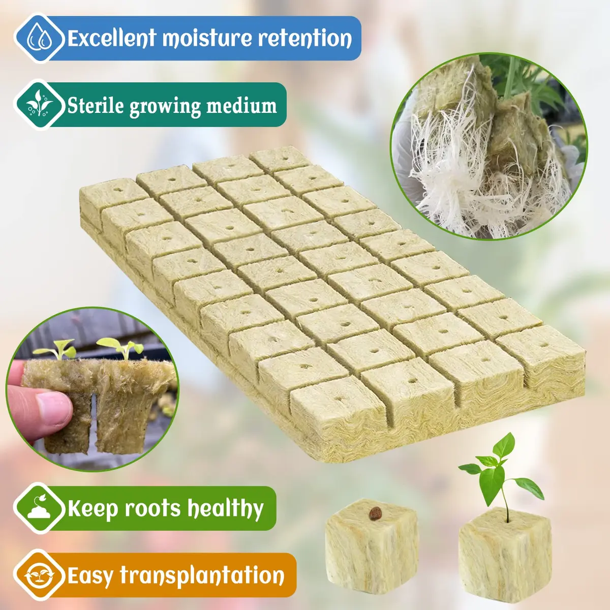 Legigo 1.2 Inch Rockwool Cubes Seed Starter Plugs 144 Count | Hydroponics & Soilless Gardening - view 3