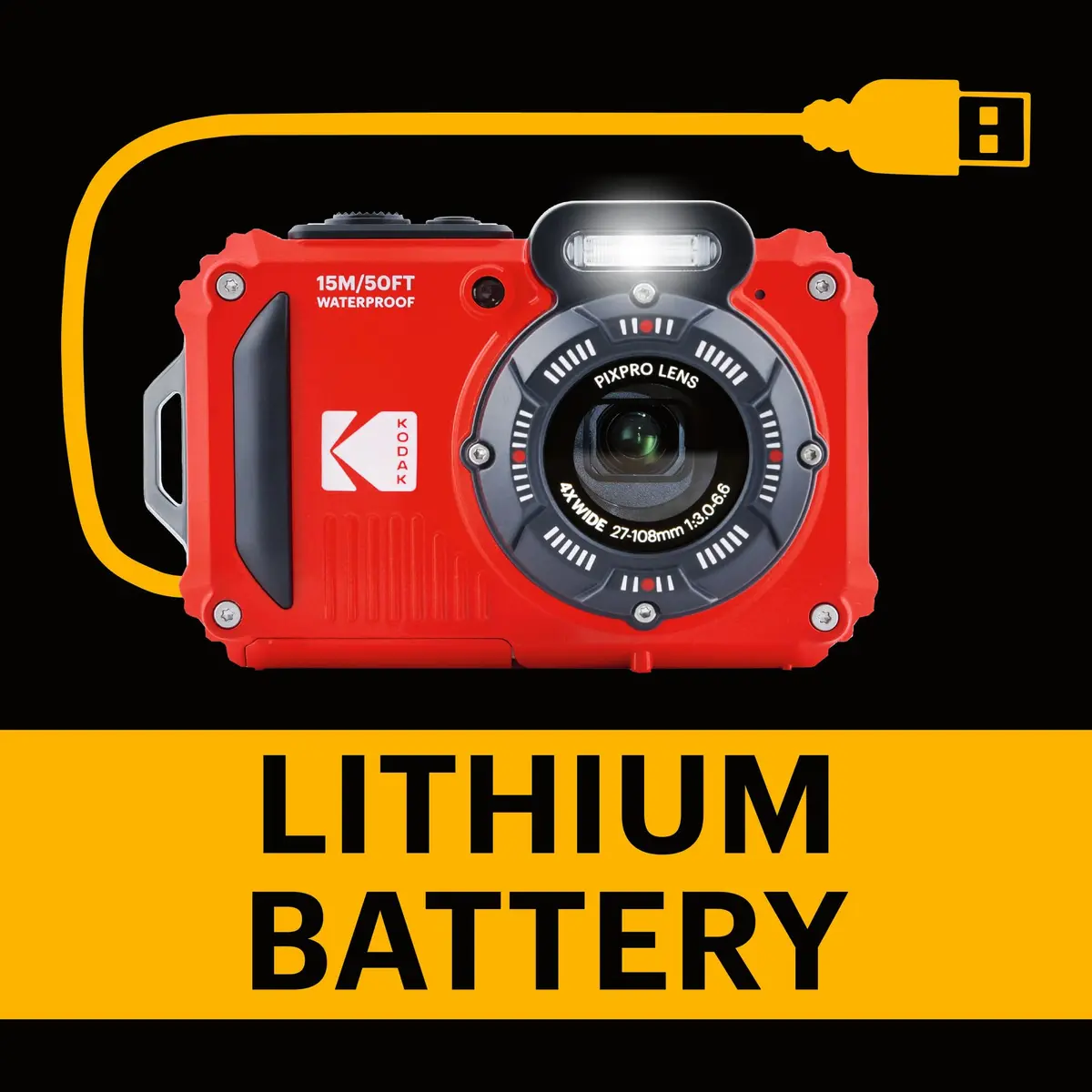 KODAK PIXPRO WPZ2 Waterproof Digital Camera 16MP 4X Optical Zoom 15m Red | 1080p HD Video - view 6