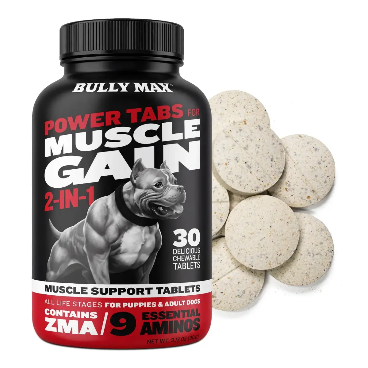 Bully Max 2-in-1 Muscle Builder for Dogs - 30 Chewable Tablets | Vet-Endorsed Dog Multivitamin for Muscle Gain & Growth - main product image
